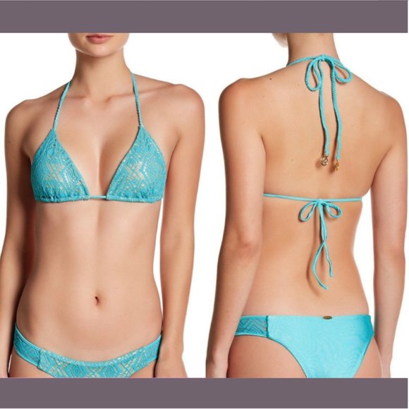 NEW Luli Fama 'Delicia Wanted & Wild' Crochet Bikini Top Gold [SZ Medium‎ ] - Picture 8 of 8